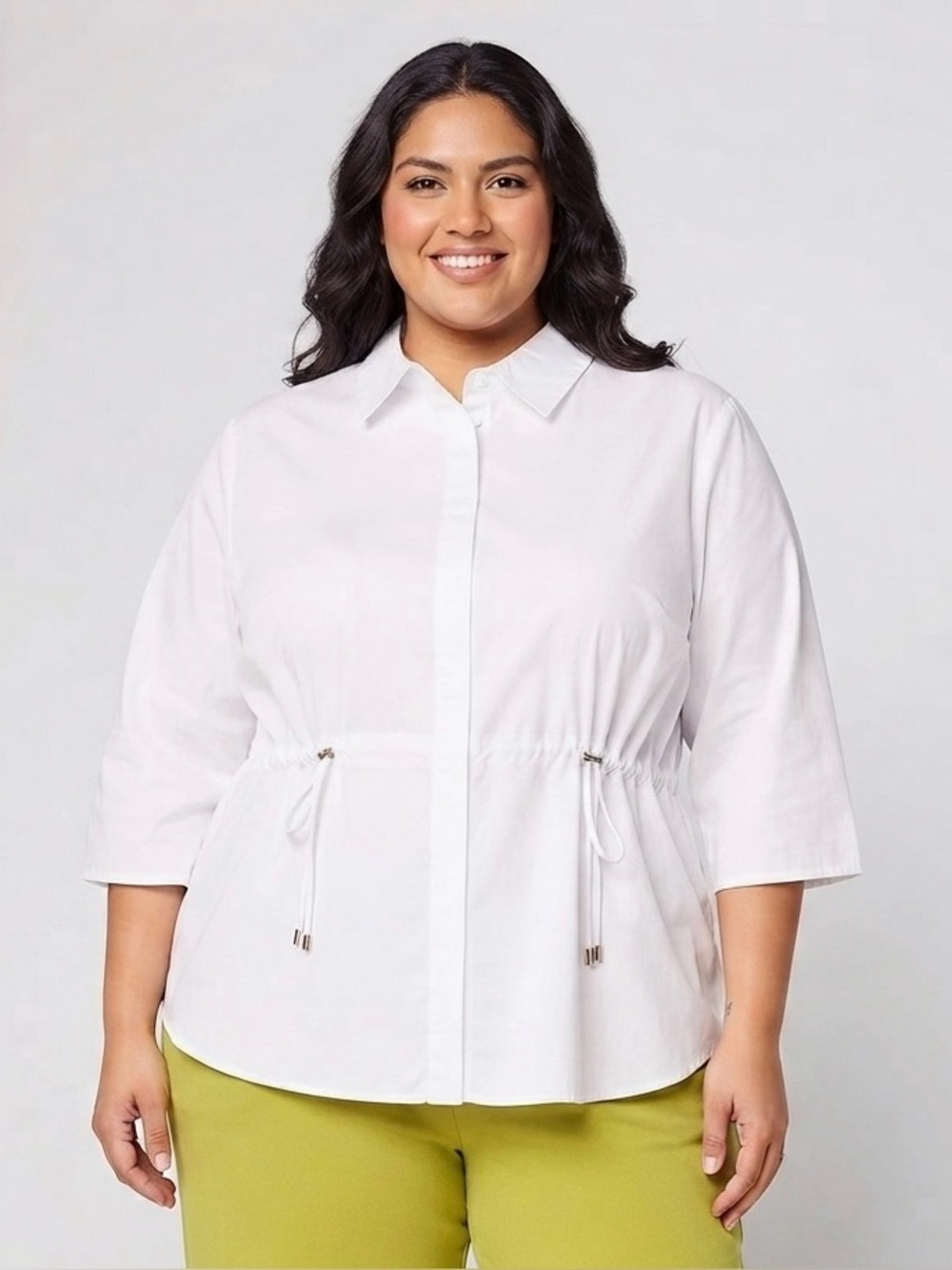 Carla Rockmore Crisp White Drawstring Waist Blouse size 2XL NEW